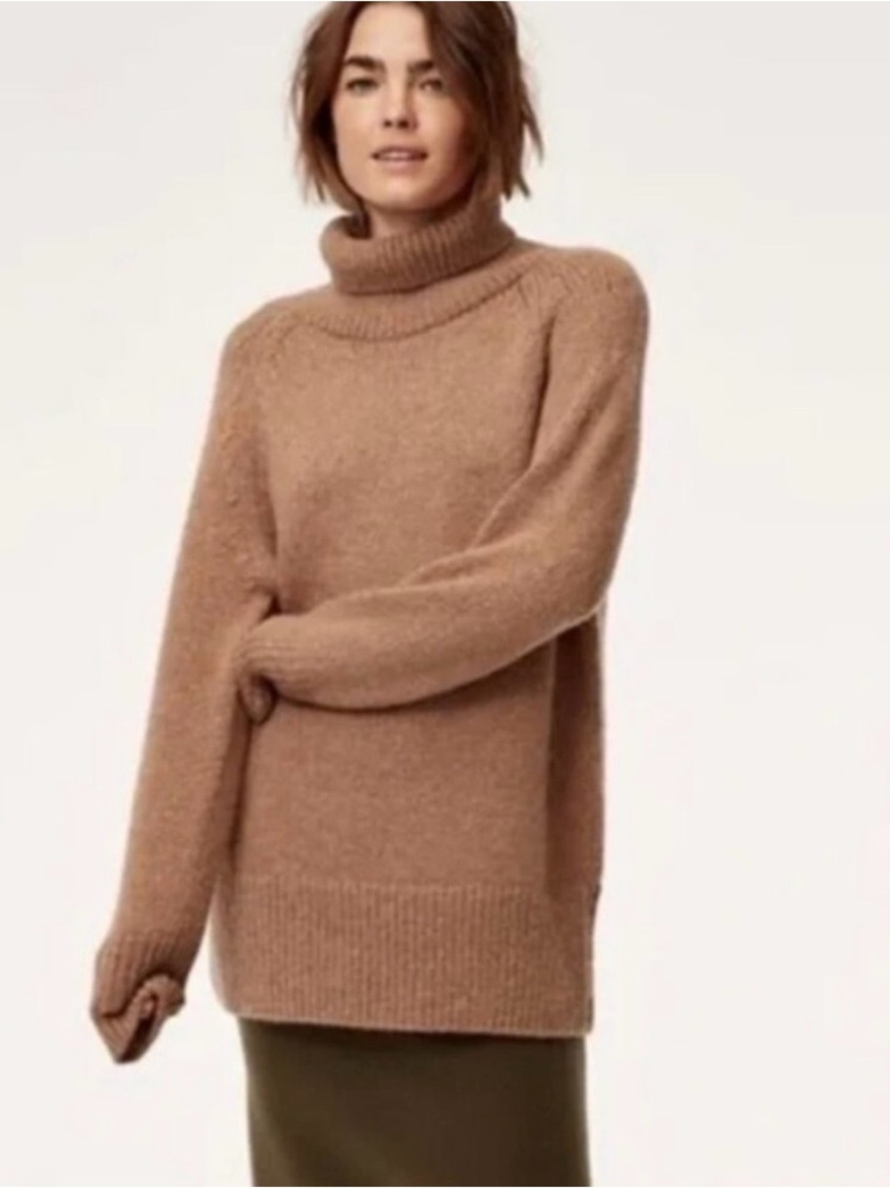 Aritzia Babaton Alpaca Turtleneck Sweater M Brown Soft Quiet Luxury Career Fall